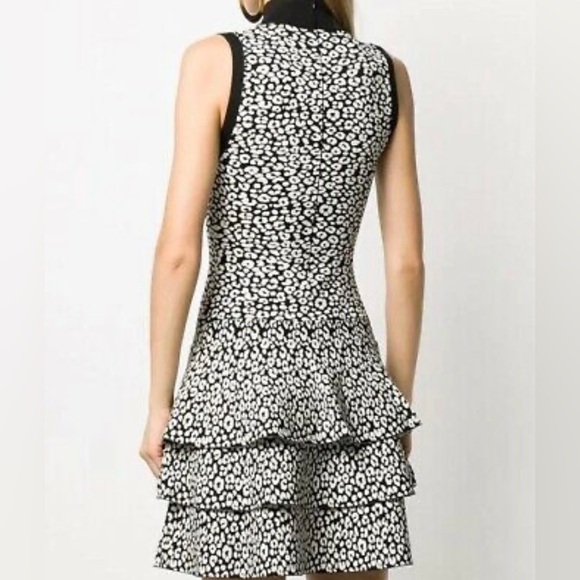 NWT MICHAEL KORS Black/White Leopard Print Sleeveless Ruffle Mini Dress Sz XS - Picture 3 of 13
